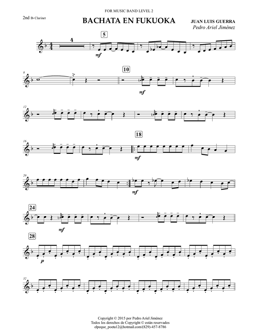 BACHATA EN FUCUOCA - 2nd Bb CLARINET B-Flat Clarinet scores gallery preview page 1