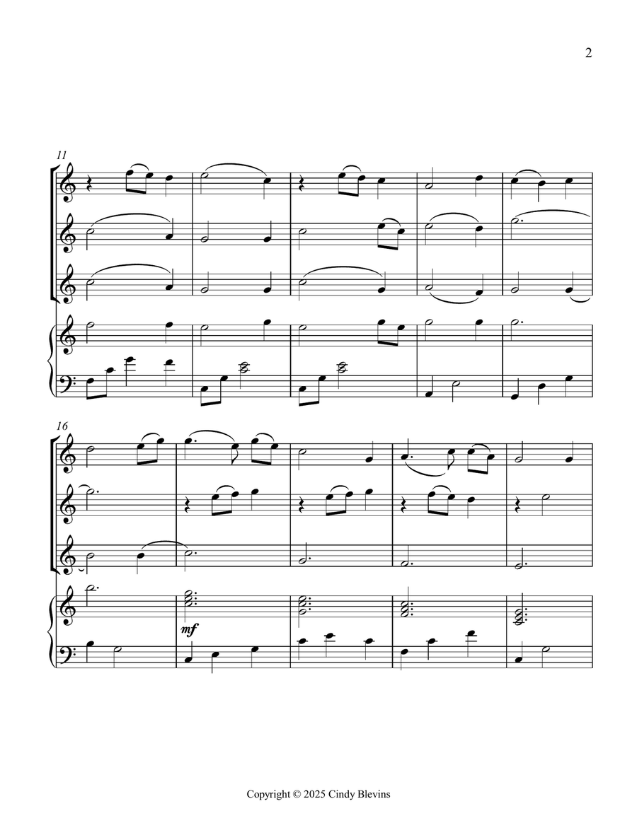 Amazing Grace, for Three Violins and Piano Small Ensemble scores gallery preview page 3