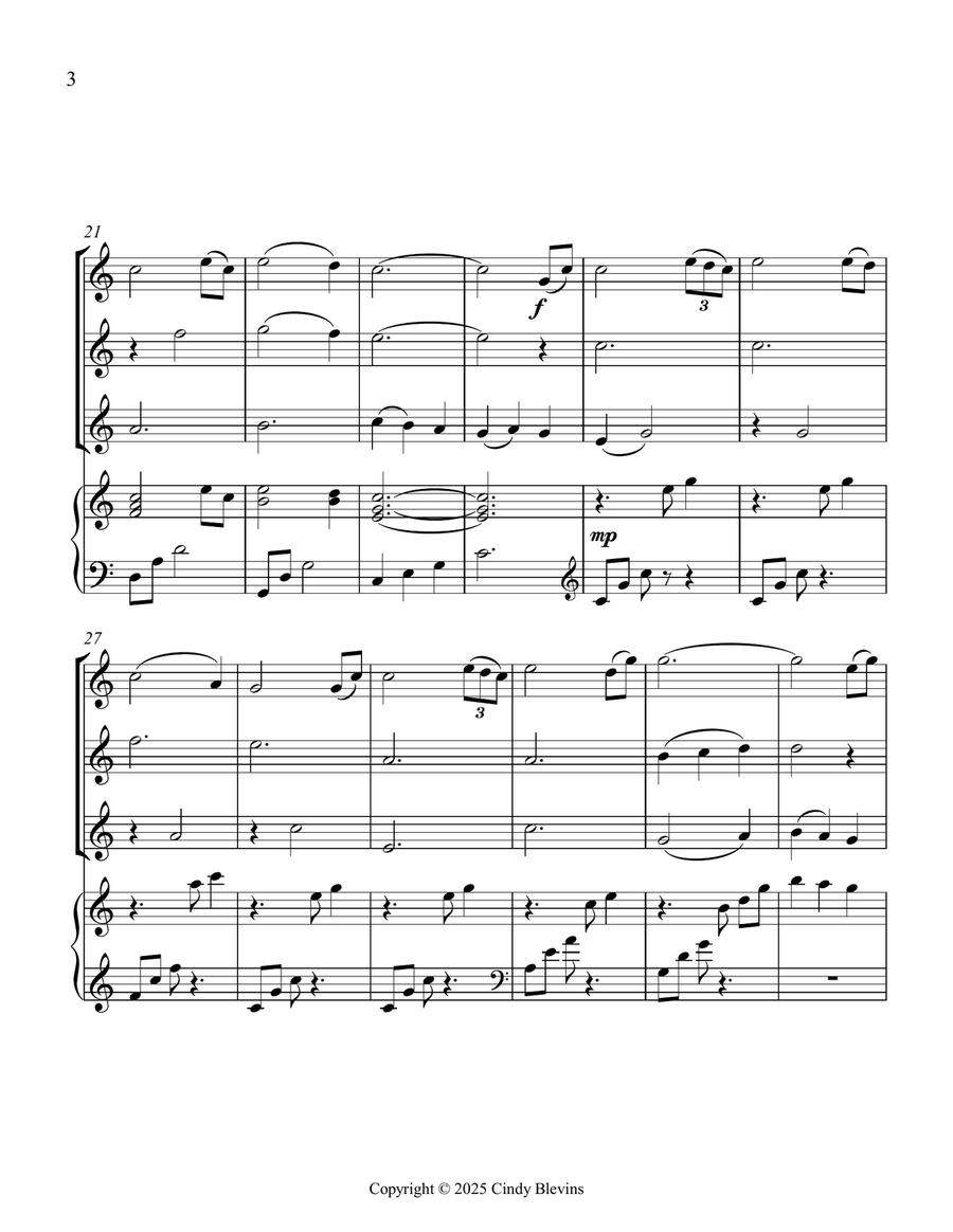 Amazing Grace, for Three Violins and Piano Small Ensemble scores gallery preview page 4