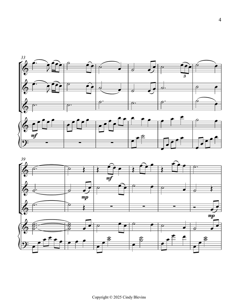 Amazing Grace, for Three Violins and Piano Small Ensemble scores gallery preview page 5