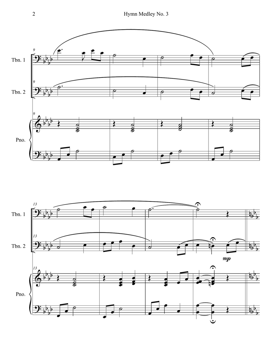 Hymn Medley No. 3 (Trombone Duet with Piano Accompaniment) Trombone Duet scores gallery preview page 2
