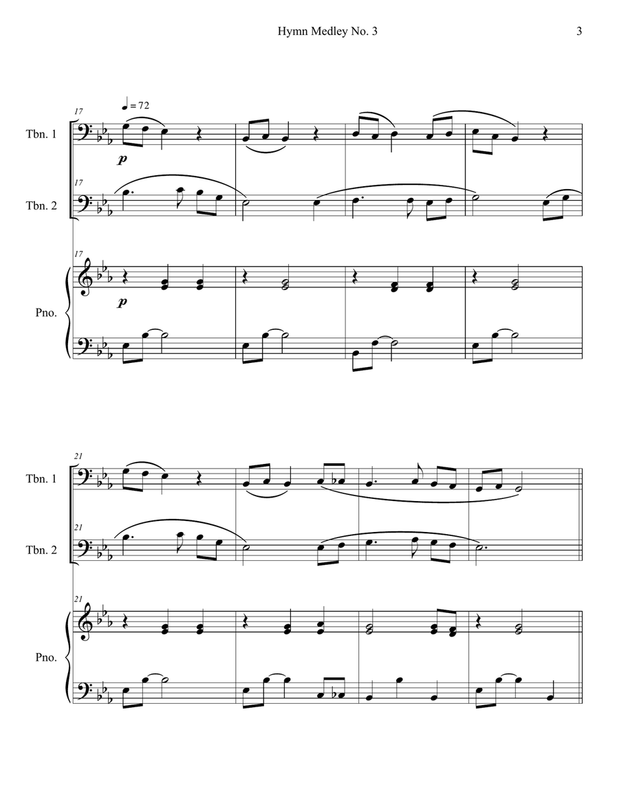 Hymn Medley No. 3 (Trombone Duet with Piano Accompaniment) Trombone Duet scores gallery preview page 3