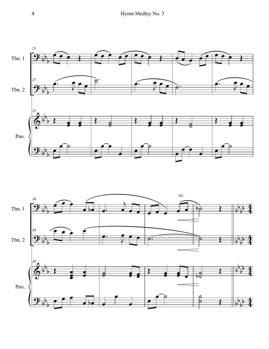 Hymn Medley No. 3 (Trombone Duet with Piano Accompaniment) Trombone Duet scores gallery preview page 4