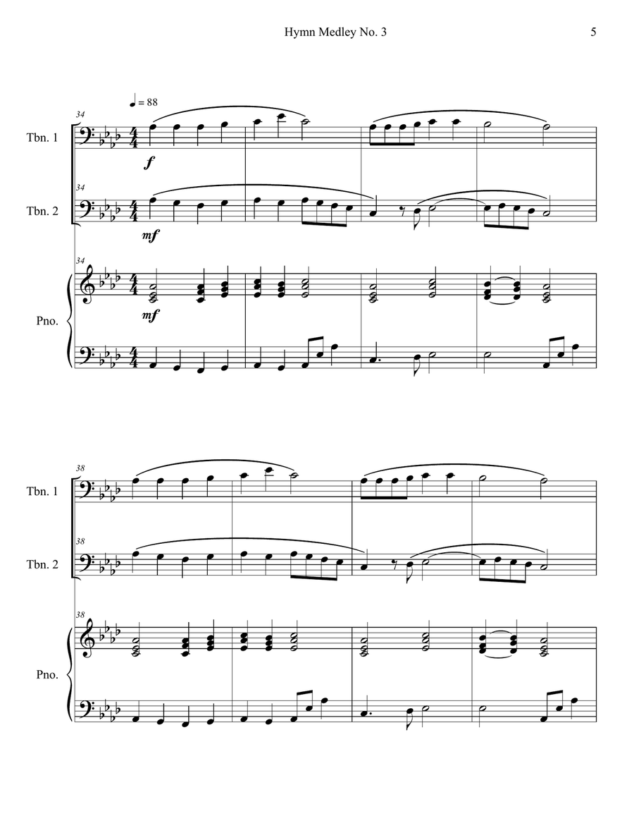 Hymn Medley No. 3 (Trombone Duet with Piano Accompaniment) Trombone Duet scores gallery preview page 5