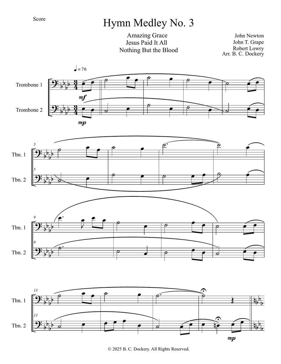 Hymn Medley No. 3 (Trombone Duet) Trombone Duet scores gallery preview page 1