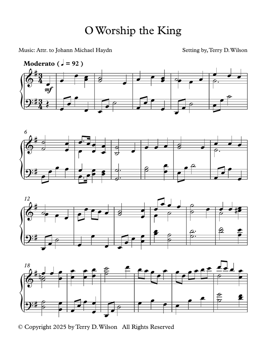 O Worship the King Piano Solo scores gallery preview page 1