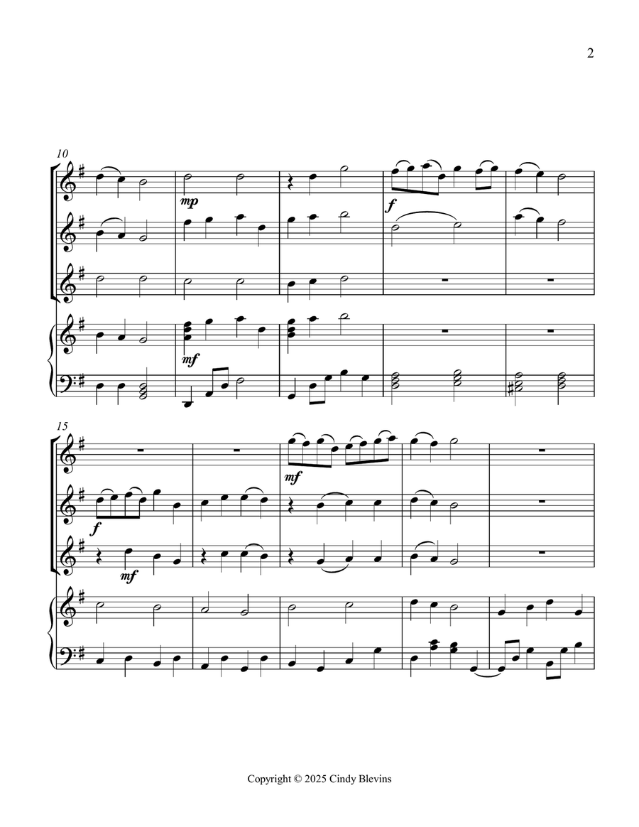 Christ the Lord Is Risen Today, for Three Violins and Piano Small Ensemble scores gallery preview page 3