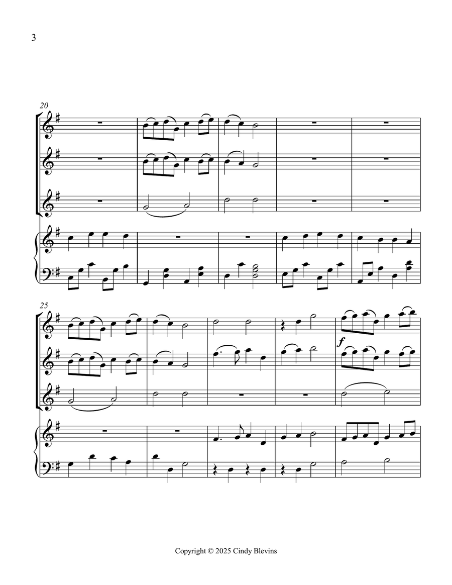 Christ the Lord Is Risen Today, for Three Violins and Piano Small Ensemble scores gallery preview page 4