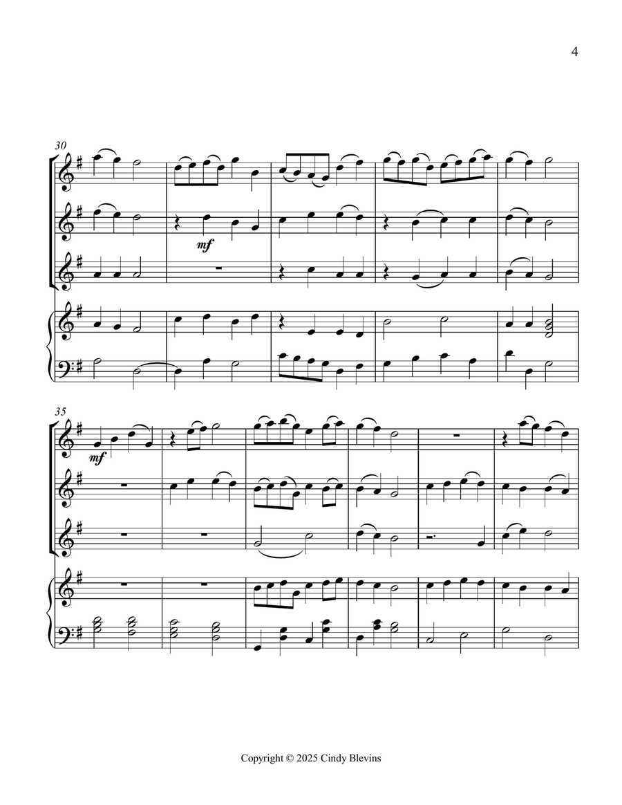 Christ the Lord Is Risen Today, for Three Violins and Piano Small Ensemble scores gallery preview page 5