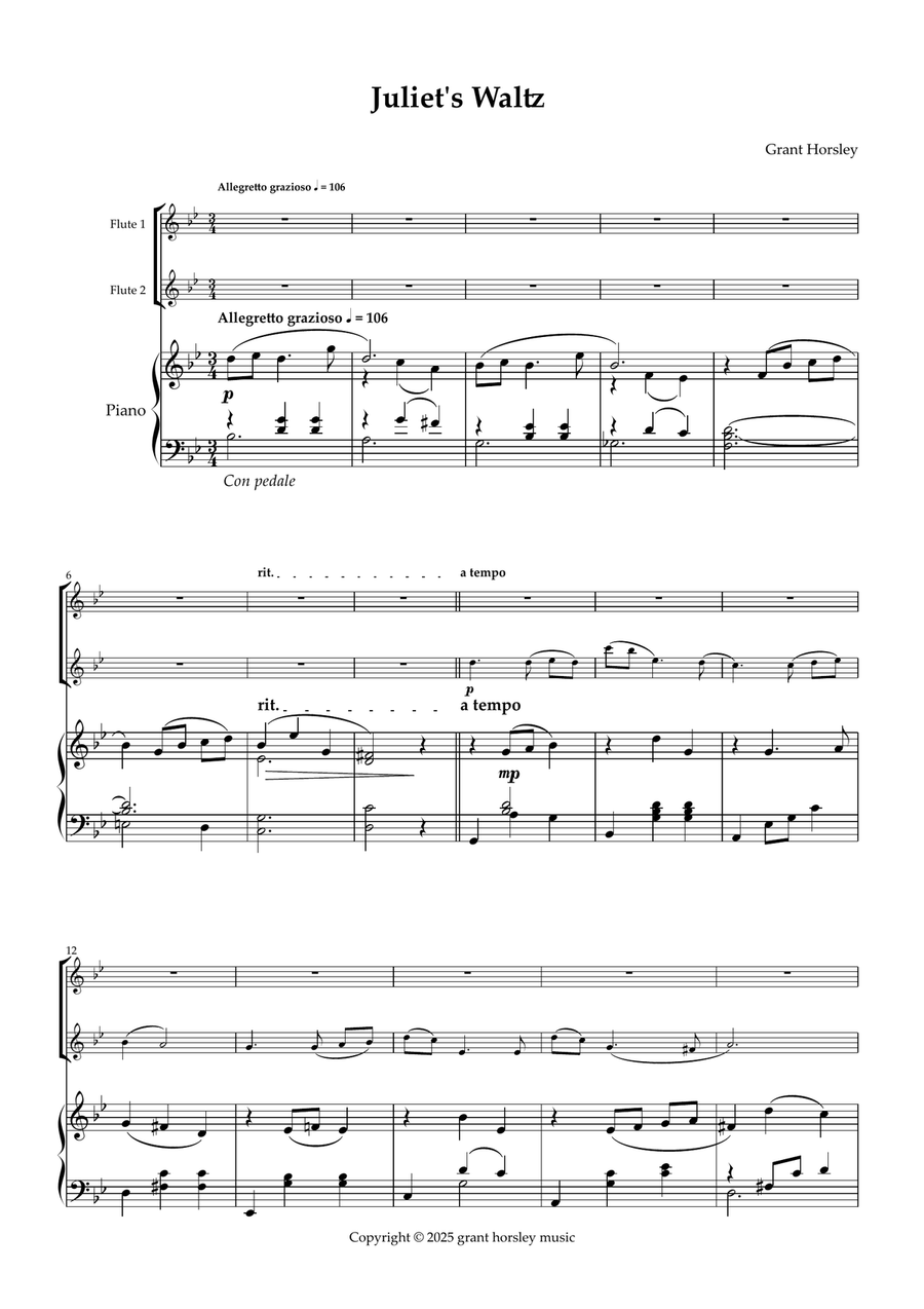 Juliet's Waltz. Original romantic waltz for Flute Duet and Piano. Flute Duet scores gallery preview page 2