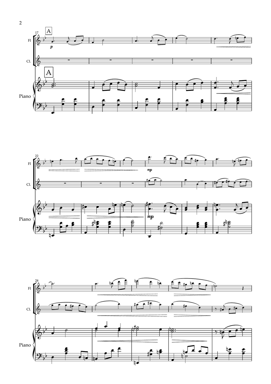 Juliet's Waltz. Original romantic waltz for Flute, Clarinet and Piano. Woodwind Duet scores gallery preview page 3