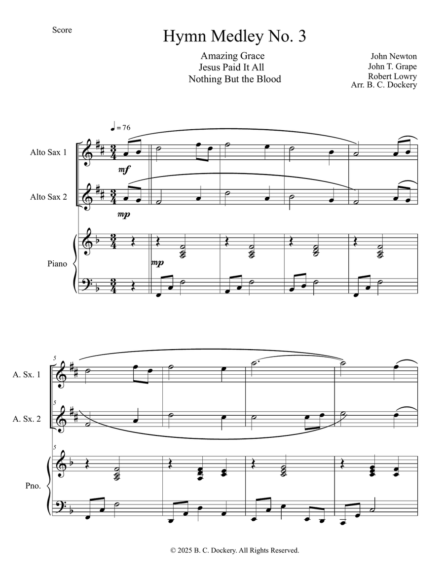 Hymn Medley No. 3 (Alto Sax Duet with Piano Accompaniment) Woodwind Duet scores gallery preview page 1