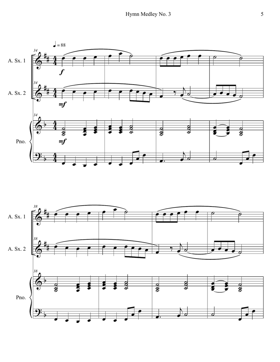 Hymn Medley No. 3 (Alto Sax Duet with Piano Accompaniment) Woodwind Duet scores gallery preview page 5