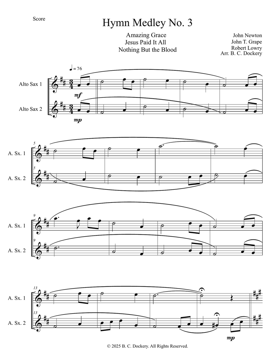 Hymn Medley No. 3 (Alto Sax Duet) Woodwind Duet scores gallery preview page 1