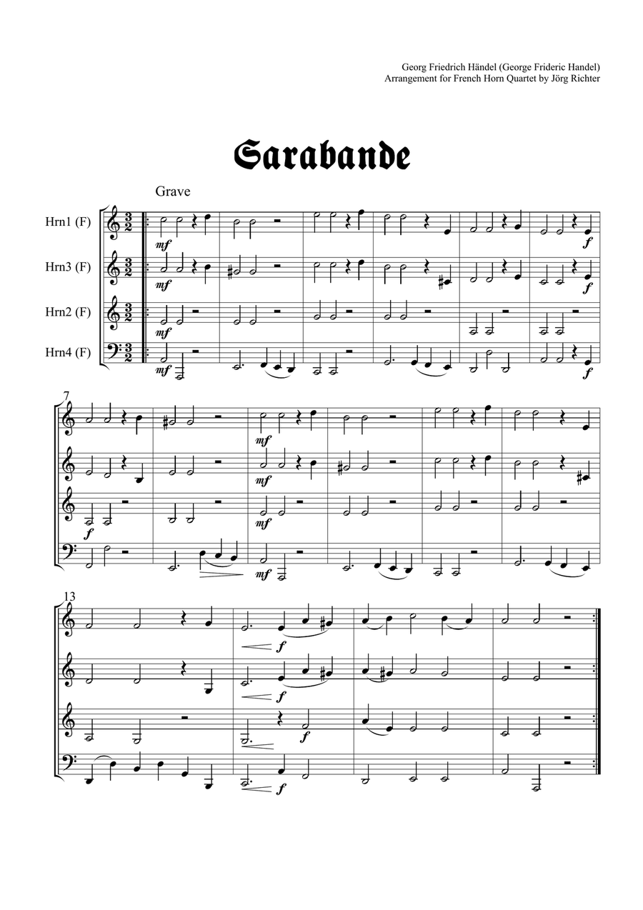 Sarabande for French Horn Quartet Brass Quartet scores gallery preview page 2