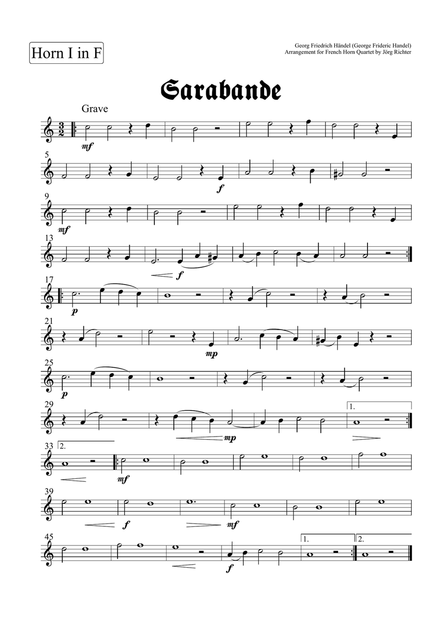 Sarabande for French Horn Quartet Brass Quartet scores gallery preview page 5