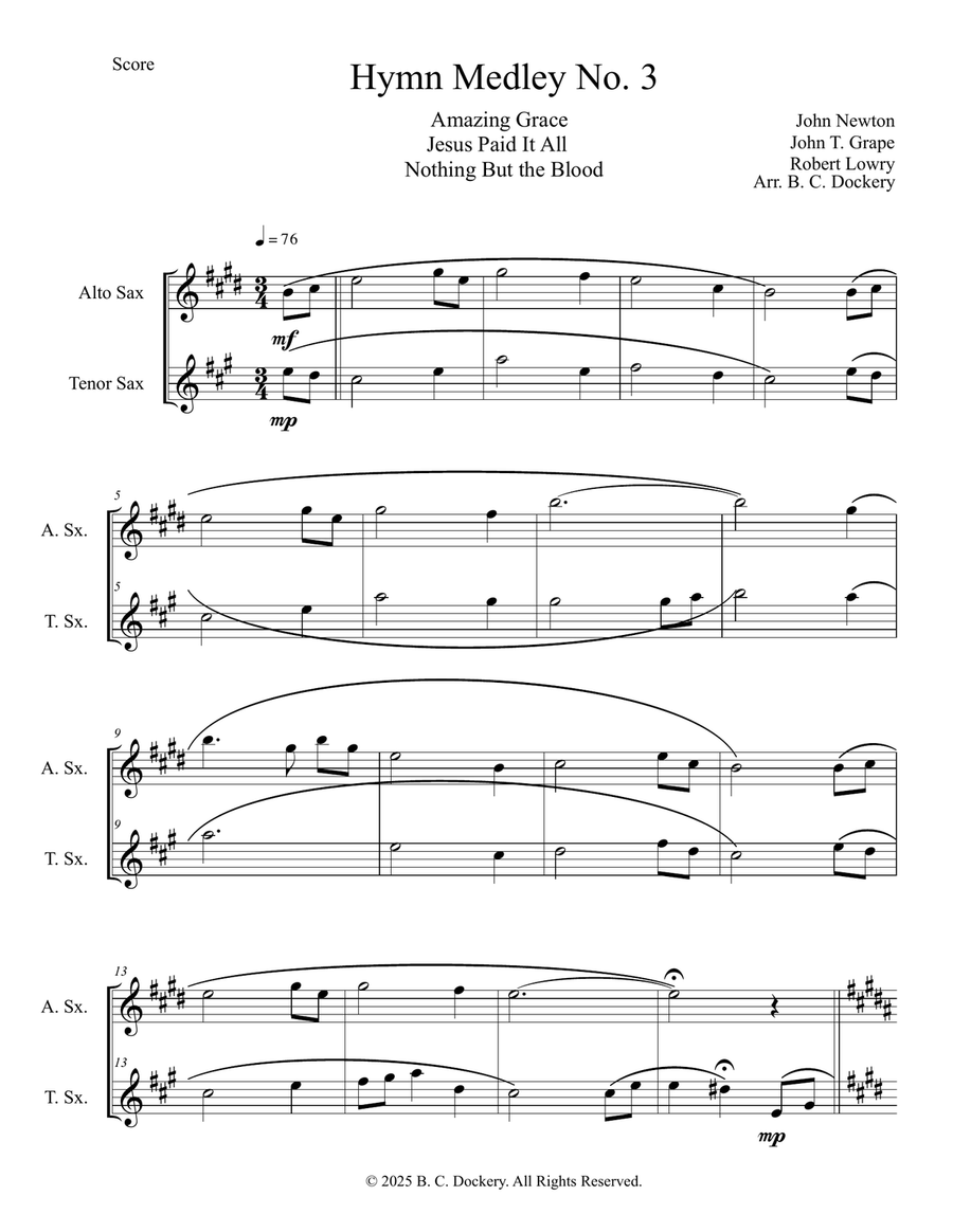 Hymn Medley No. 3 (Alto and Tenor Sax Duet) Woodwind Duet scores gallery preview page 1