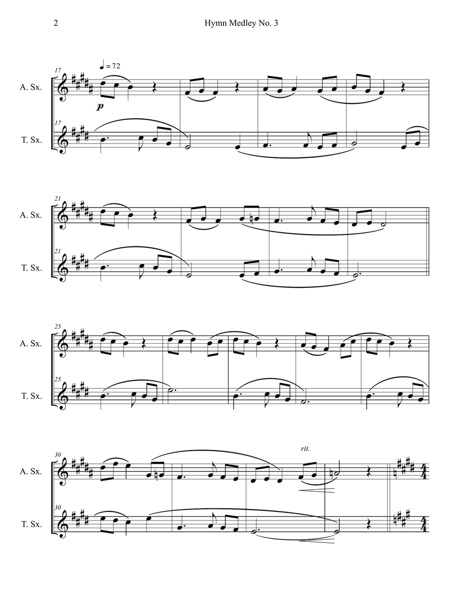 Hymn Medley No. 3 (Alto and Tenor Sax Duet) Woodwind Duet scores gallery preview page 2
