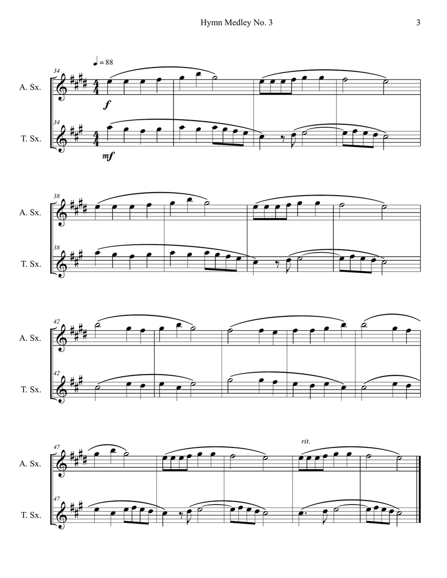 Hymn Medley No. 3 (Alto and Tenor Sax Duet) Woodwind Duet scores gallery preview page 3