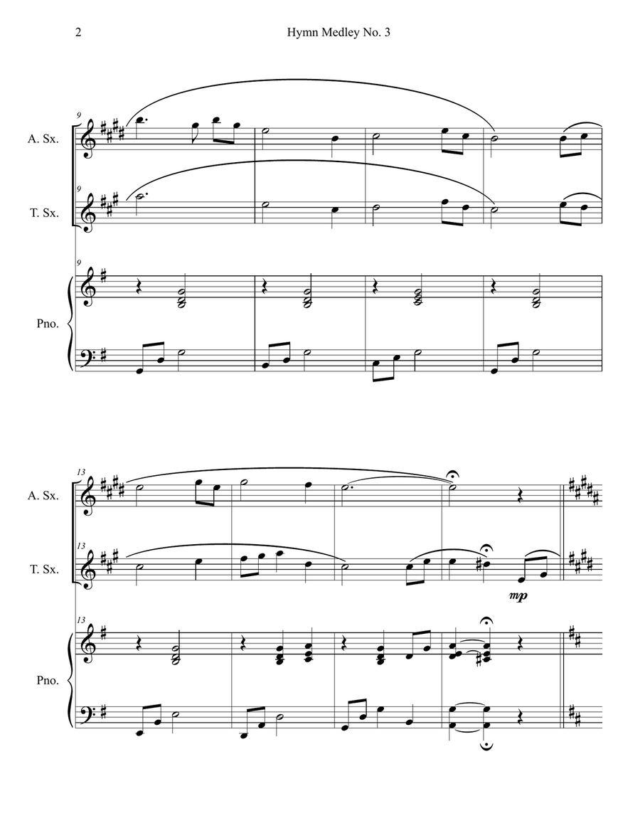 Hymn Medley No. 3 (Alto and Tenor Sax Duet with Piano Accompaniment) Woodwind Duet scores gallery preview page 2