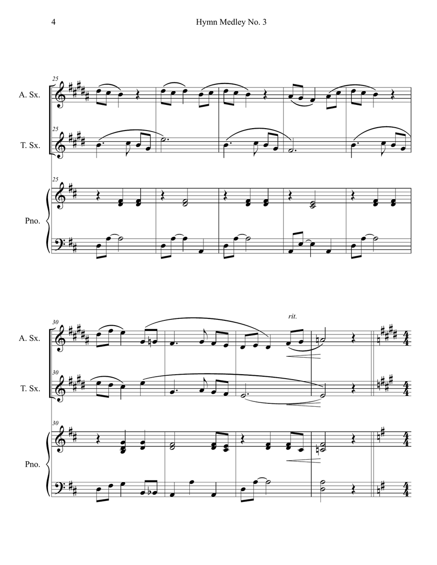 Hymn Medley No. 3 (Alto and Tenor Sax Duet with Piano Accompaniment) Woodwind Duet scores gallery preview page 4