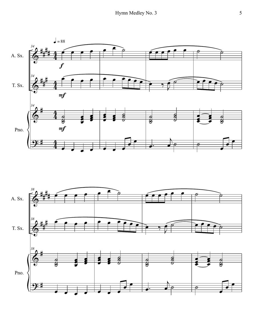Hymn Medley No. 3 (Alto and Tenor Sax Duet with Piano Accompaniment) Woodwind Duet scores gallery preview page 5