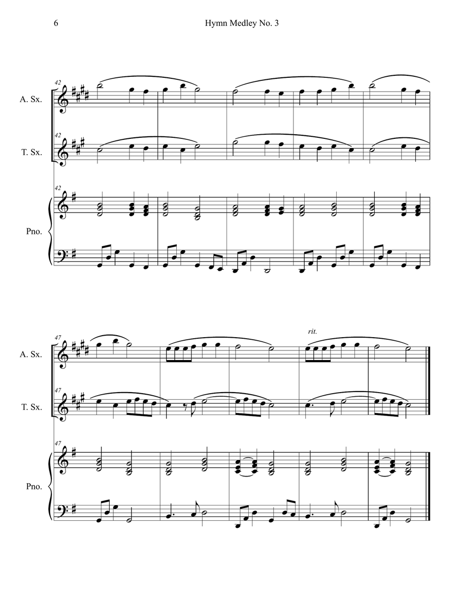 Hymn Medley No. 3 (Alto and Tenor Sax Duet with Piano Accompaniment) Woodwind Duet scores gallery preview page 6