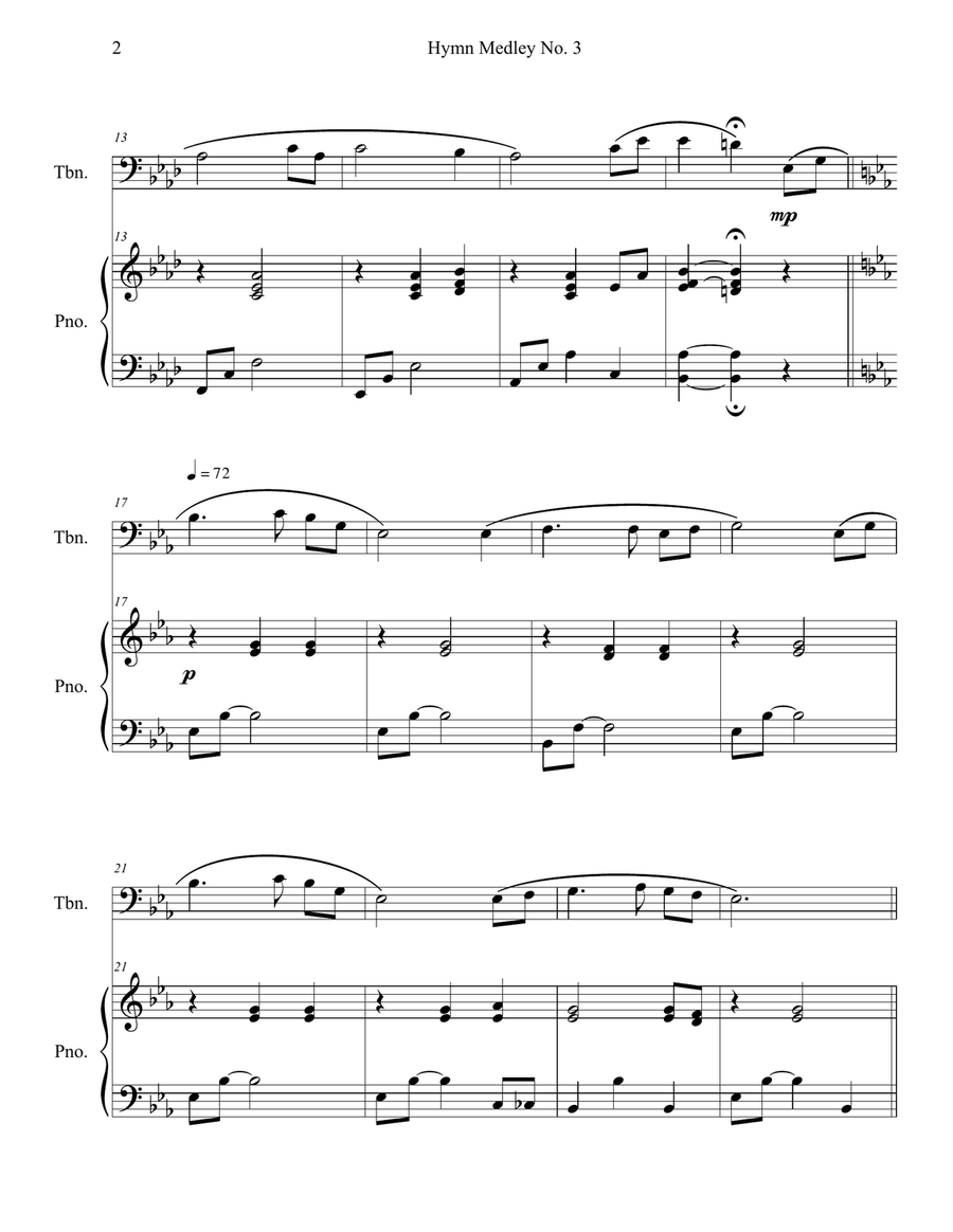 Hymn Medley No. 3 (Trombone Solo with Piano Accompaniment) Piano scores gallery preview page 2