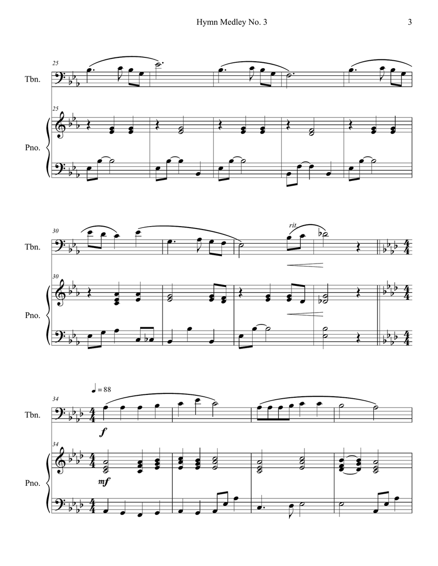 Hymn Medley No. 3 (Trombone Solo with Piano Accompaniment) Piano scores gallery preview page 3
