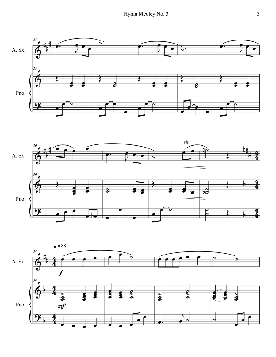 Hymn Medley No. 3 (Alto Sax Solo with Piano Accompaniment) Alto Saxophone scores gallery preview page 3