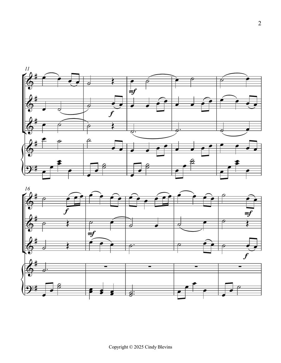 Come, Thou Fount of Every Blessing, for Three Violins and Piano Small Ensemble scores gallery preview page 3