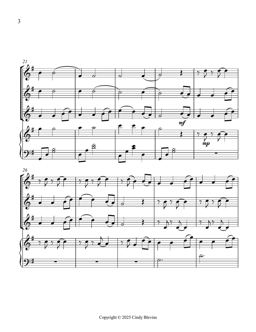Come, Thou Fount of Every Blessing, for Three Violins and Piano Small Ensemble scores gallery preview page 4