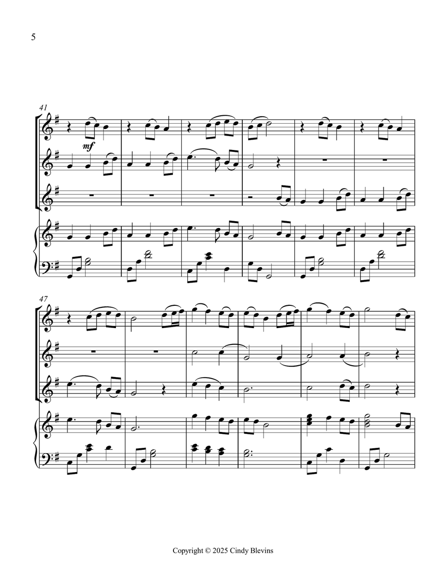 Come, Thou Fount of Every Blessing, for Three Violins and Piano Small Ensemble scores gallery preview page 6