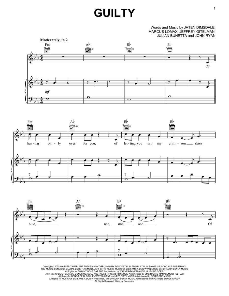 Guilty Guilty Piano, Vocal, Guitar scores gallery preview page 1