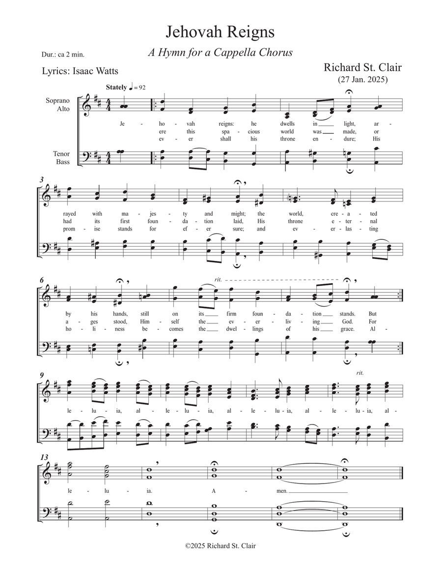 Jehovah Reigns - A Hymn for A Cappella Chorus 4-Part scores gallery preview page 1