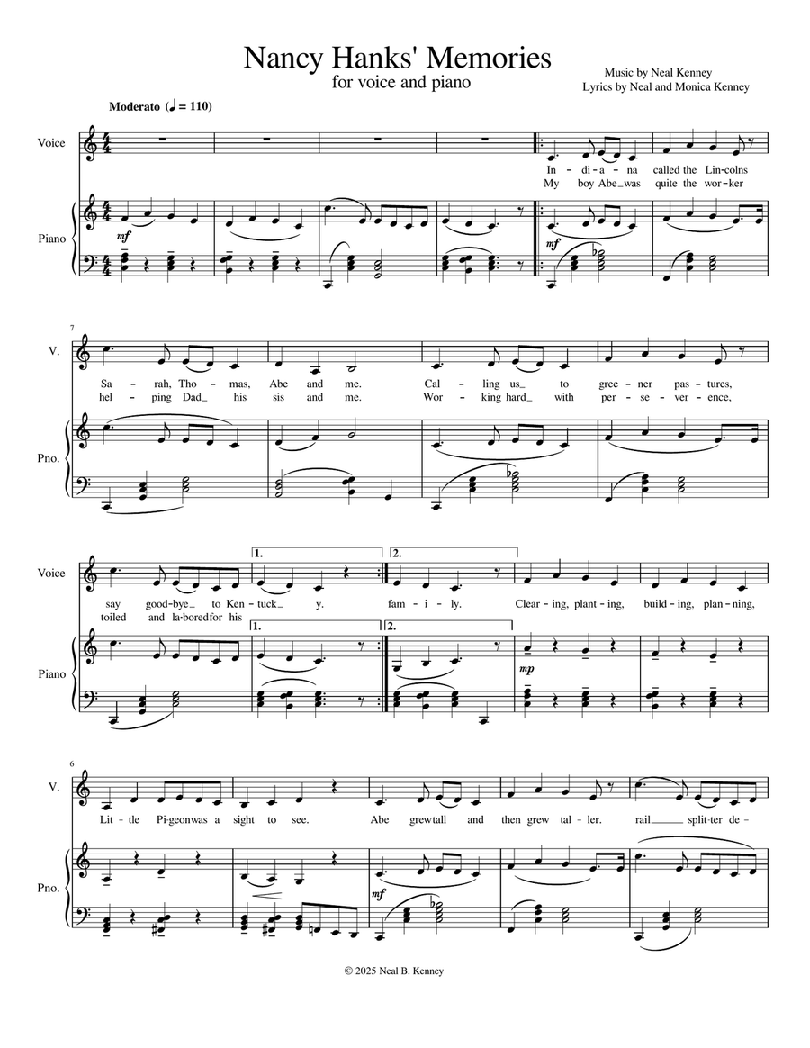 Nancy Hanks' Memories (Low Voice version) Piano, Vocal scores gallery preview page 1
