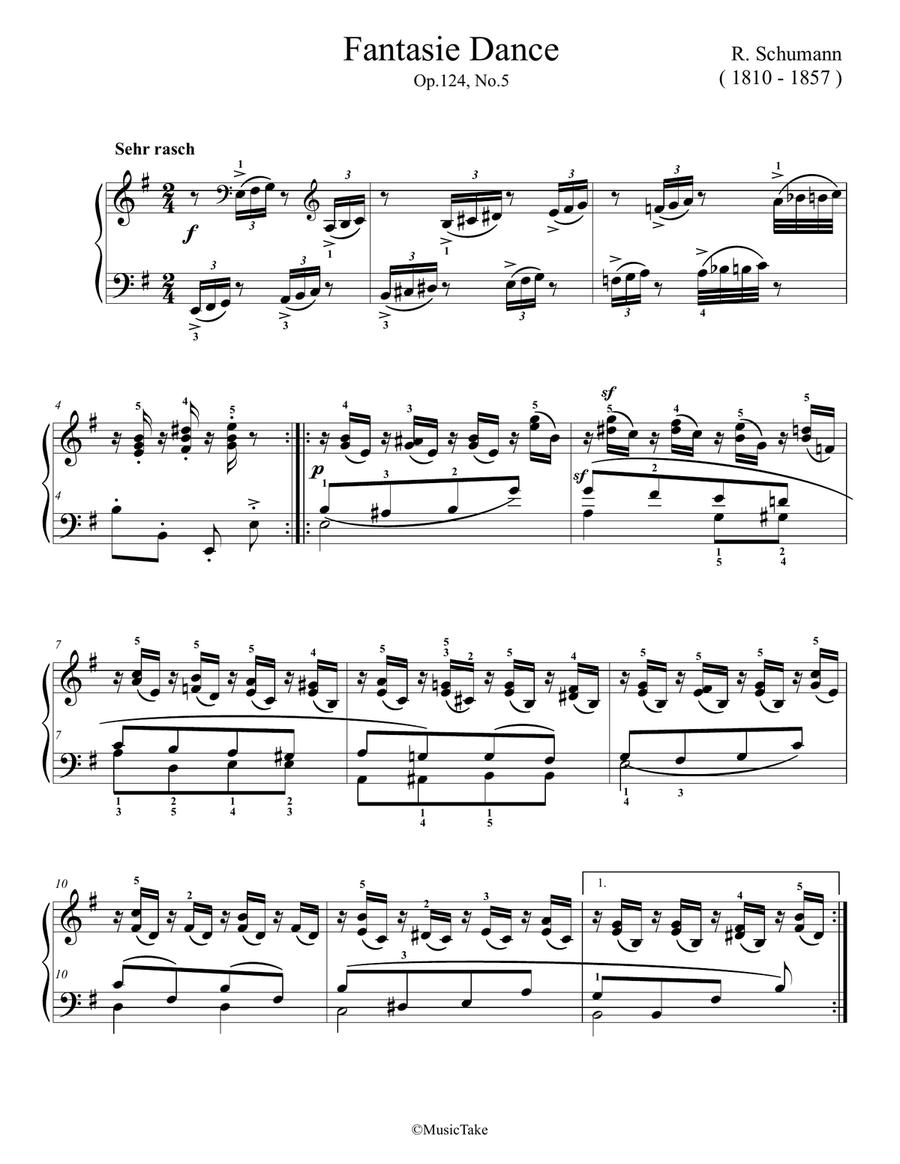 Schumann Fantasie Dance Op.124, No.5 Easy Piano scores gallery preview page 1
