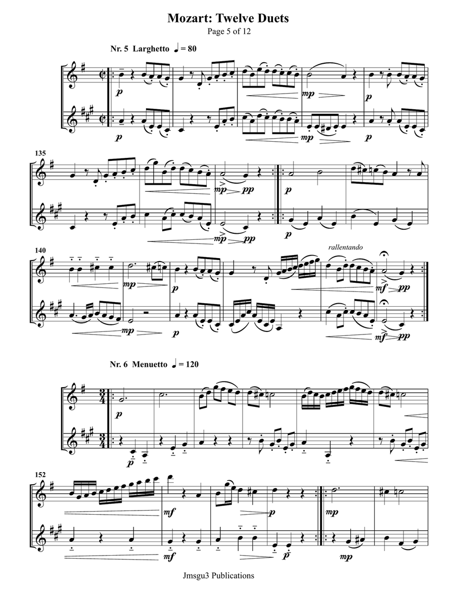 Mozart: Twelve Duets K. 487 for Flute & Clarinet Woodwind Duet scores gallery preview page 5