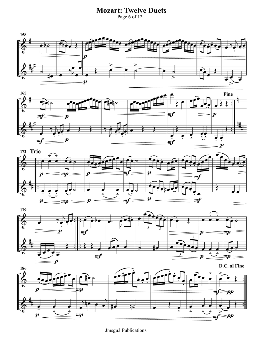 Mozart: Twelve Duets K. 487 for Flute & Clarinet Woodwind Duet scores gallery preview page 6