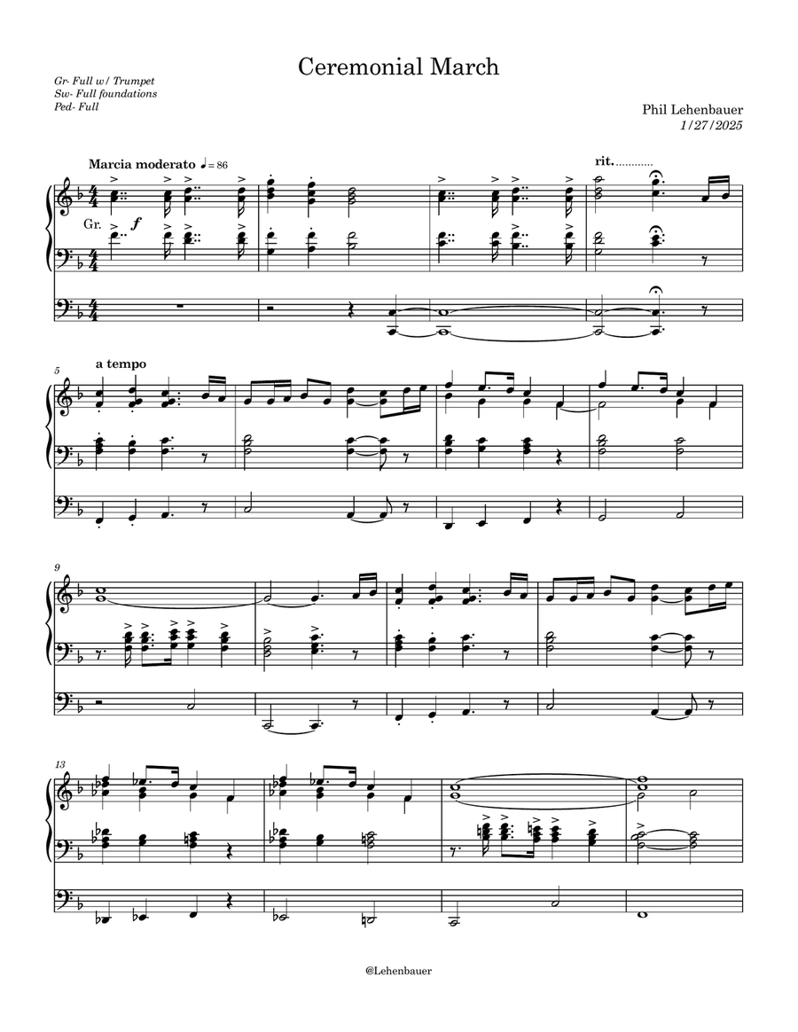 Ceremonial March, an original organ work by Phil Lehenbauer Organ Solo scores gallery preview page 2