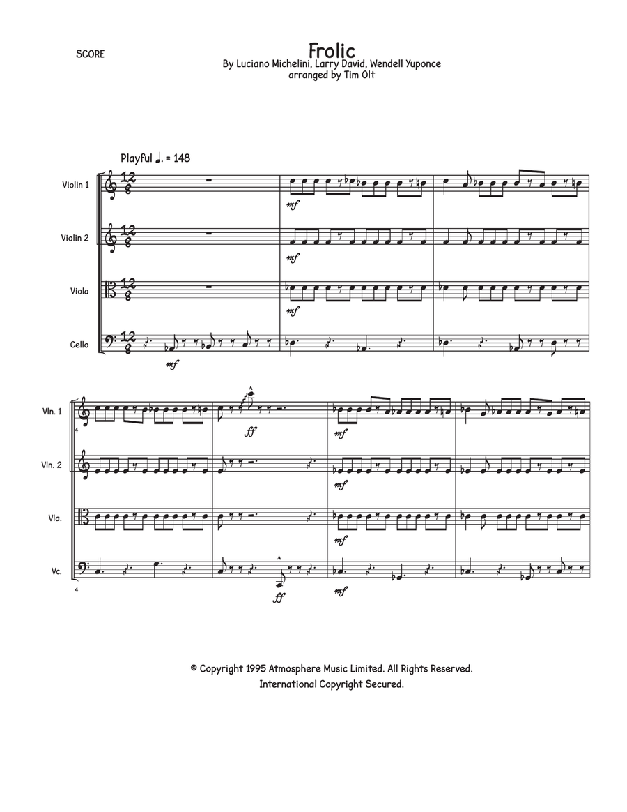 Frolic (Theme From Curb Your Enthusiasm) String Quartet scores gallery preview page 1