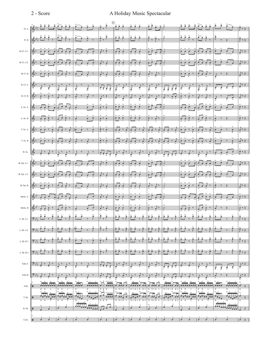 Medley: Jingle Bells with God Rest Ye Merry, Gentlemen and Adeste Fideles Marching Band scores gallery preview page 2