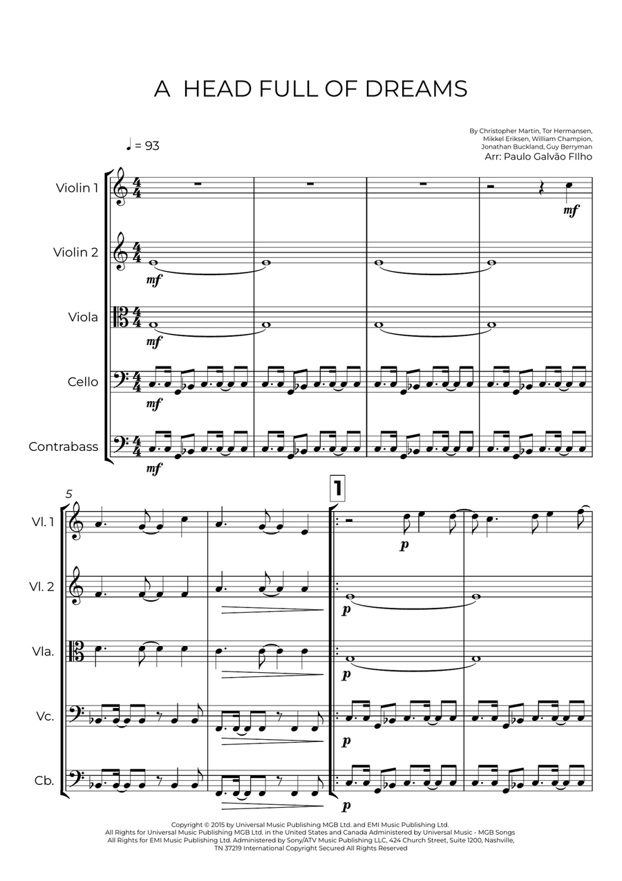 A Head Full Of Dreams String Quintet scores gallery preview page 2