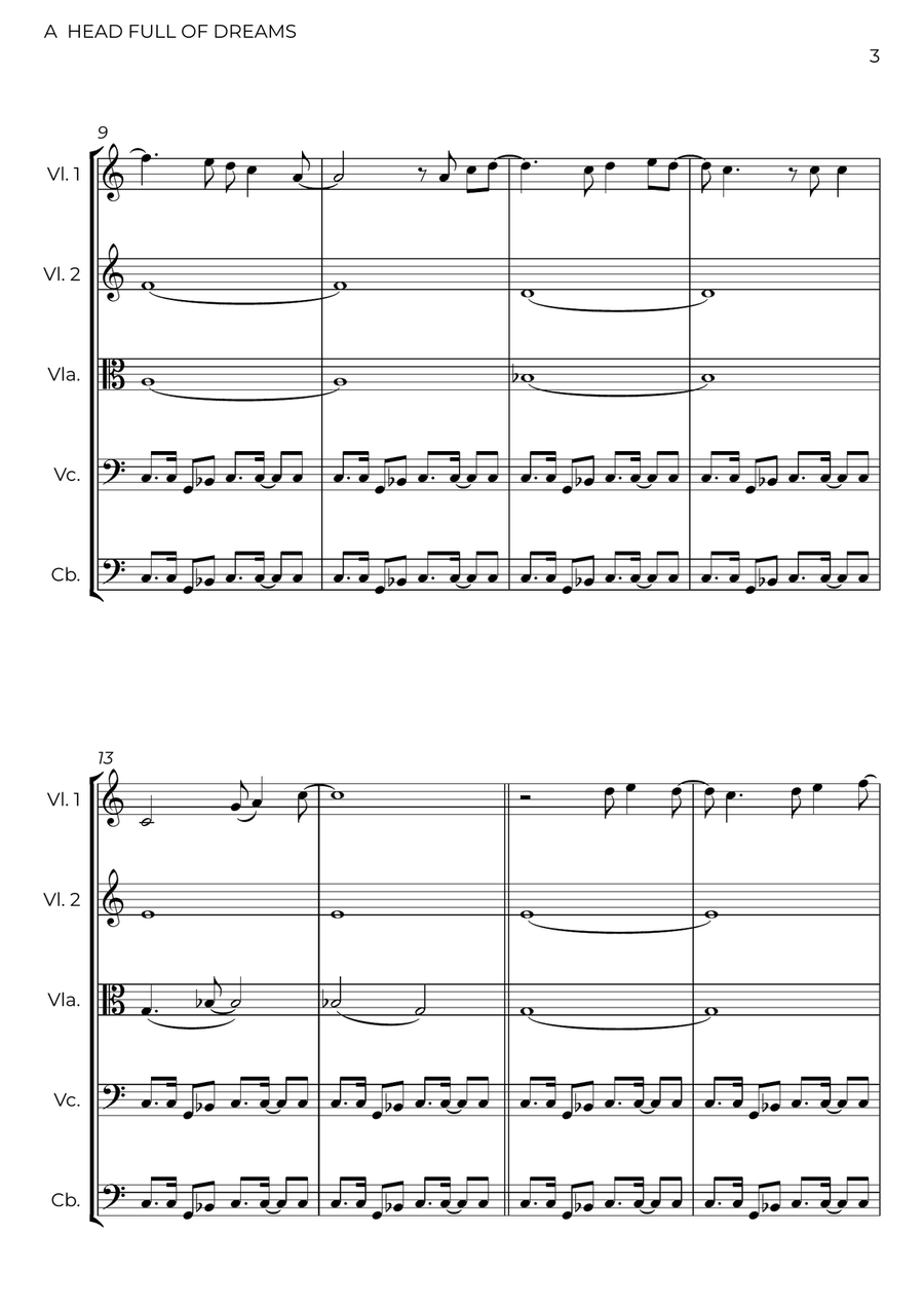A Head Full Of Dreams String Quintet scores gallery preview page 3