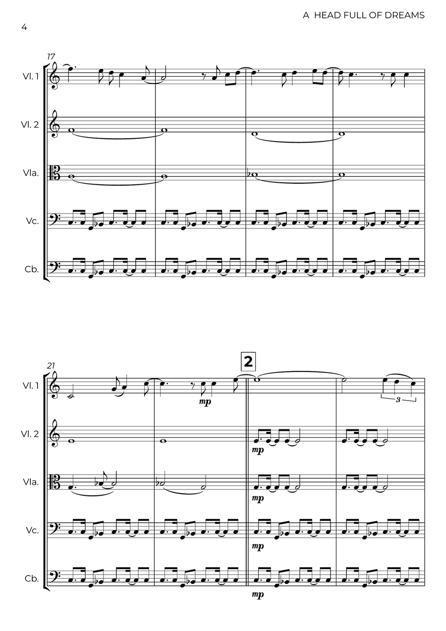 A Head Full Of Dreams String Quintet scores gallery preview page 4