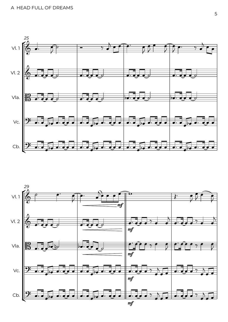 A Head Full Of Dreams String Quintet scores gallery preview page 5
