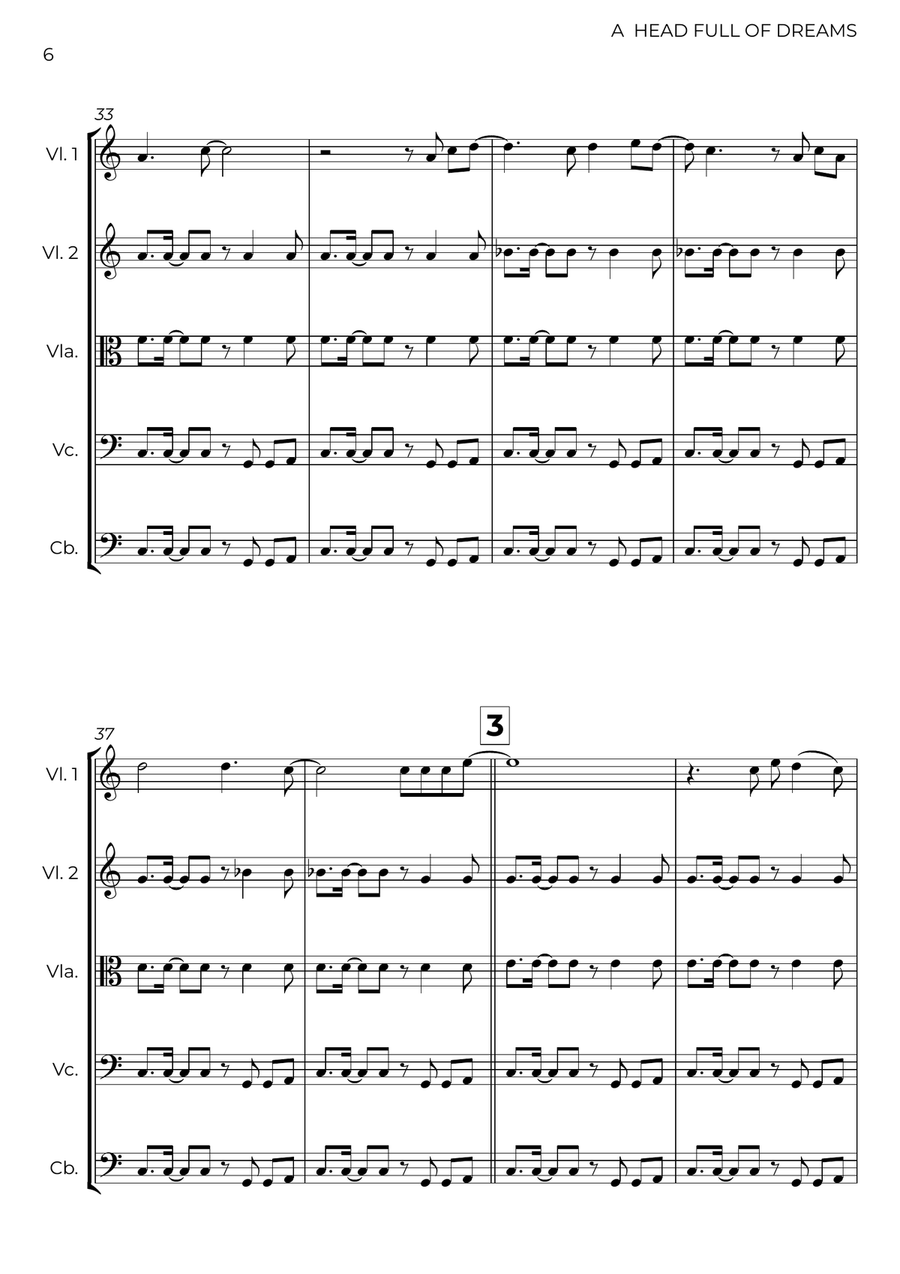 A Head Full Of Dreams String Quintet scores gallery preview page 6