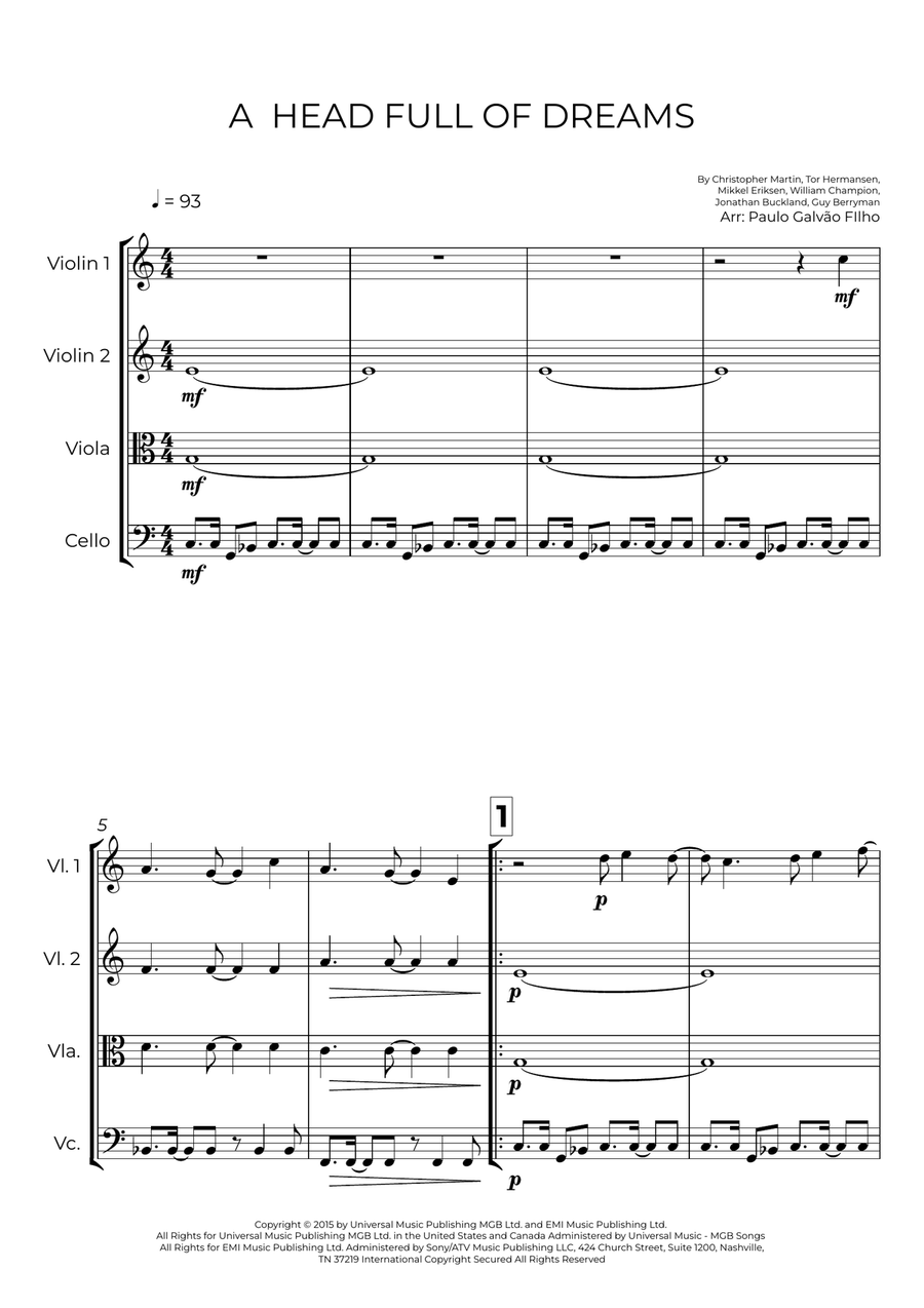 A Head Full Of Dreams A Head Full Of Dreams String Quartet scores gallery preview page 2