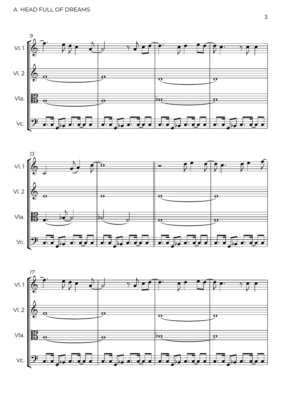 A Head Full Of Dreams A Head Full Of Dreams String Quartet scores gallery preview page 3