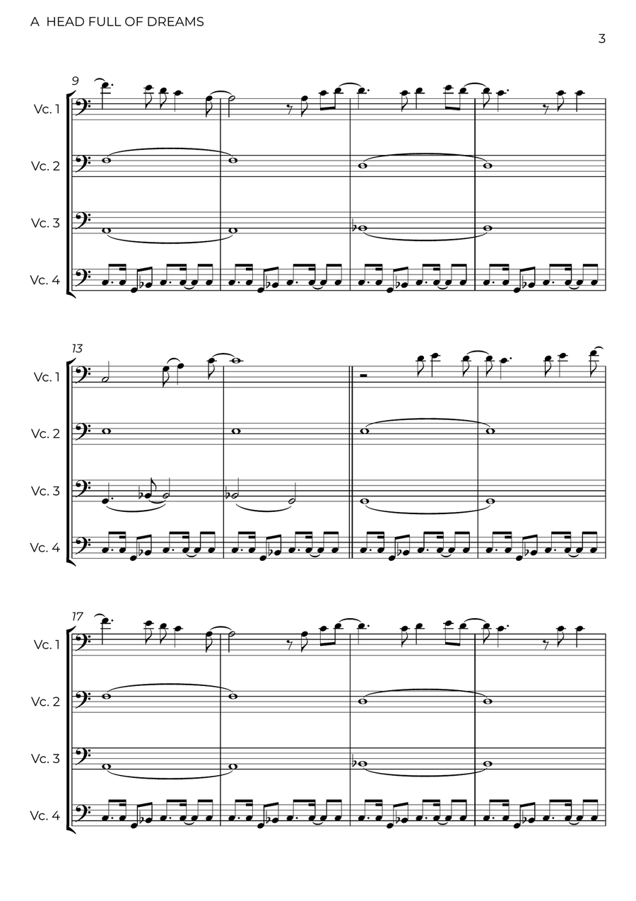 A Head Full Of Dreams A Head Full Of Dreams String Quartet scores gallery preview page 3